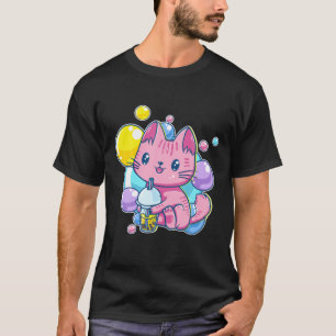 90S Kawaii Rosa Pastel Chibi Katt Drinking B T Shirt