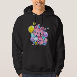 90s Kawaii Rosa Pastell Chibi Katt Kattunge Dricka Hoodie