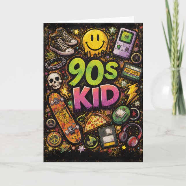 90s Kids Retro Pizza Fun Pattern Kort (Framsida)