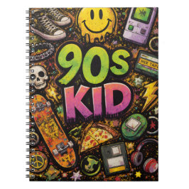 90s Kids Retro Pizza Smiley Face Flower Design Anteckningsbok