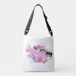 90s Love Vibes Tote Bag – Retro Pink Music & Tech Axelväska