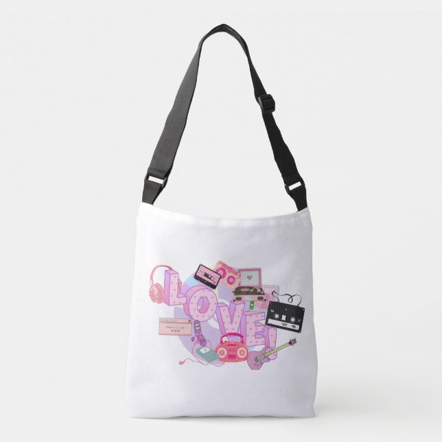 90s Love Vibes Tote Bag – Retro Pink Music & Tech  Axelväska (Framsida)