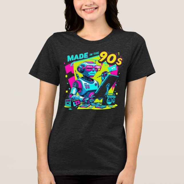90s Neon Robot Designer Retro T-Shirt (Framsida)