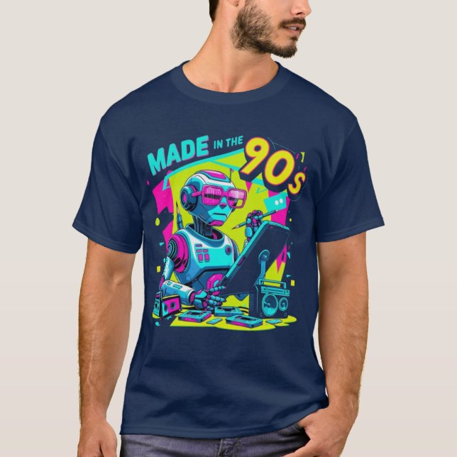 90s Neon Robot Designer Retro T-Shirt (Framsida)