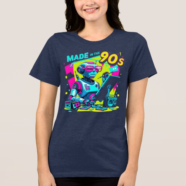 90s Neon Robot Designer Retro T-Shirt (Framsida)