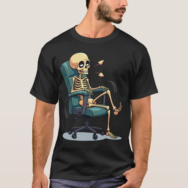 90s Office Skeleton - Funny Retro-Tecknad för brän T Shirt (Framsida)