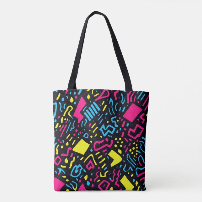 90s Retro Geometric Tote Bag | Färgnyon Tygkasse (Baksida)