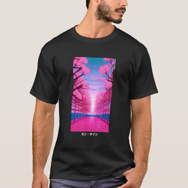 90's Retro Japanese Vaporwave Cherry Blossom Aesth T Shirt (Framsida)
