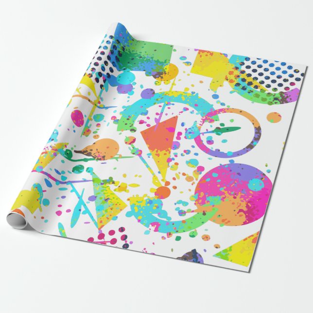 90s Retro Neon Mönster Design Gift Wrapping Pappra Presentpapper (Utrullad)