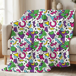 90s Retro Purple Turquoise Green Memphis Style Fleecefilt