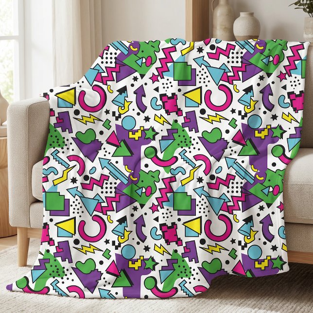 90s Retro Purple Turquoise Green Memphis Style Fleecefilt (Skapare uppladdad)