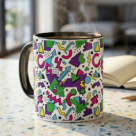 90s Retro Purple Turquoise Green Memphis Style Mugg