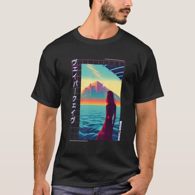 90's Retro Synthwave Japanese Vaporwave Art Otaku  T Shirt (Framsida)