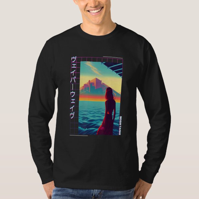 90's Retro Synthwave Japanese Vaporwave Art Otaku  T Shirt (Framsida)