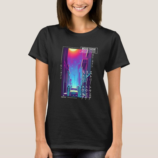 90's Retro Synthwave Japanese Vaporwave Otaku Aest T Shirt (Framsida)