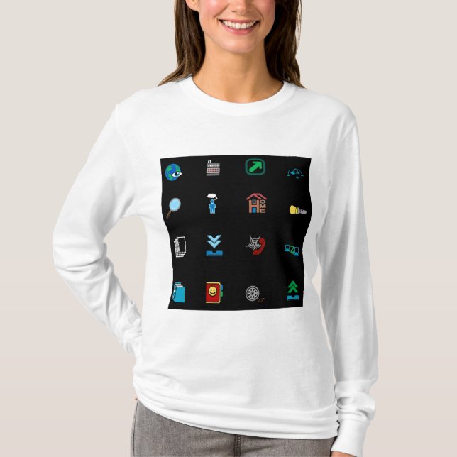 90s Retro Tech and Web Icon Pattern T Shirt (Framsida)