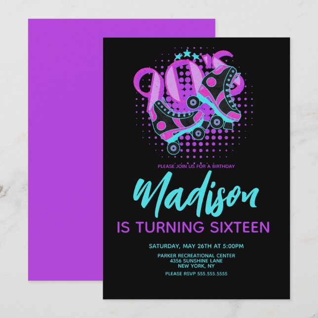 90s Roller Skates Theme Födelsedagsfest inbjudan (Fram/baksida)