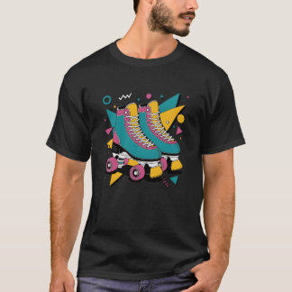 90s Style Roller Skates with Geometric Pop Art fun T Shirt