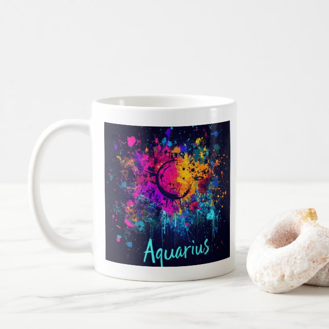 "90s Throwback Aquarius: Splatter Paint Mugg" Kaffemugg (Med munk)