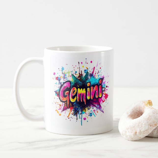 "90s Throwback Gemini: Splatter Paint Mugg" Kaffemugg (Med munk)