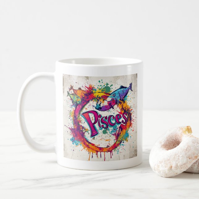 "90s Throwback Pisces: Splatter Paint Mugg" Kaffemugg (Med munk)