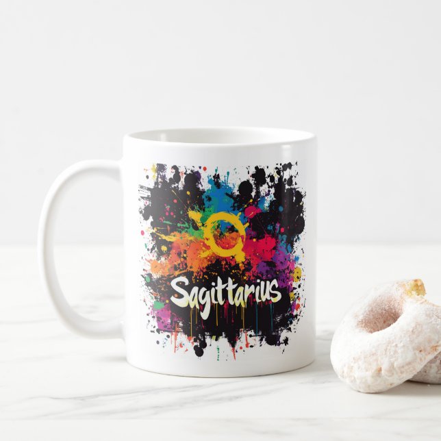 "90s Throwback Sagittarius: Splatter Paint Mugg" Kaffemugg (Med munk)
