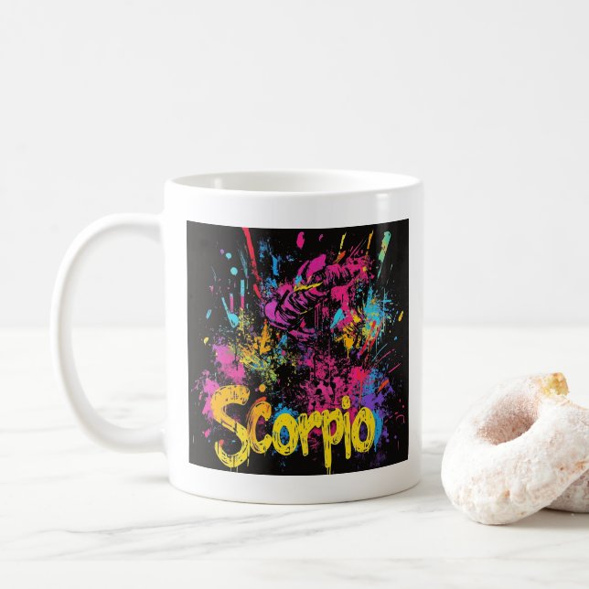 "90s Throwback Scorpio: Splatter Paint Mugg" Kaffemugg (Med munk)