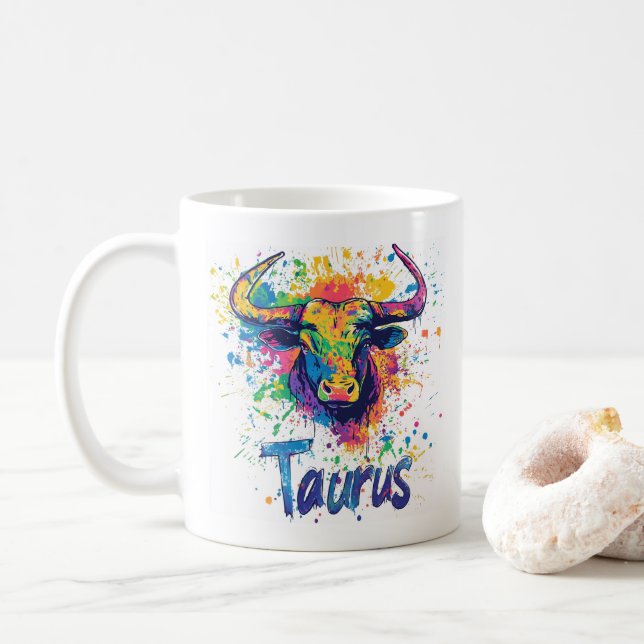 "90s Throwback Taurus: Splatter Paint Mugg" Kaffemugg (Med munk)