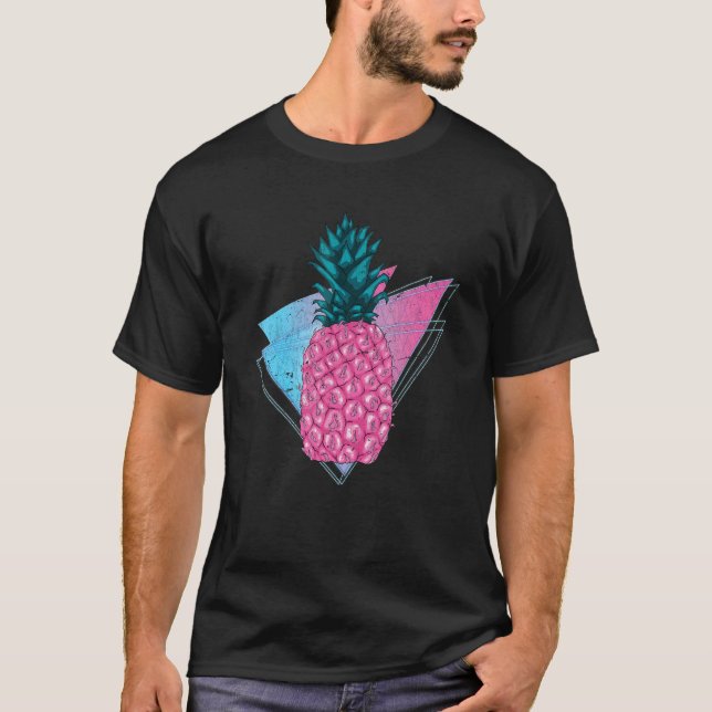 90s Vaporwave Tropical Summer Fruit Synthwave Pine T Shirt (Framsida)
