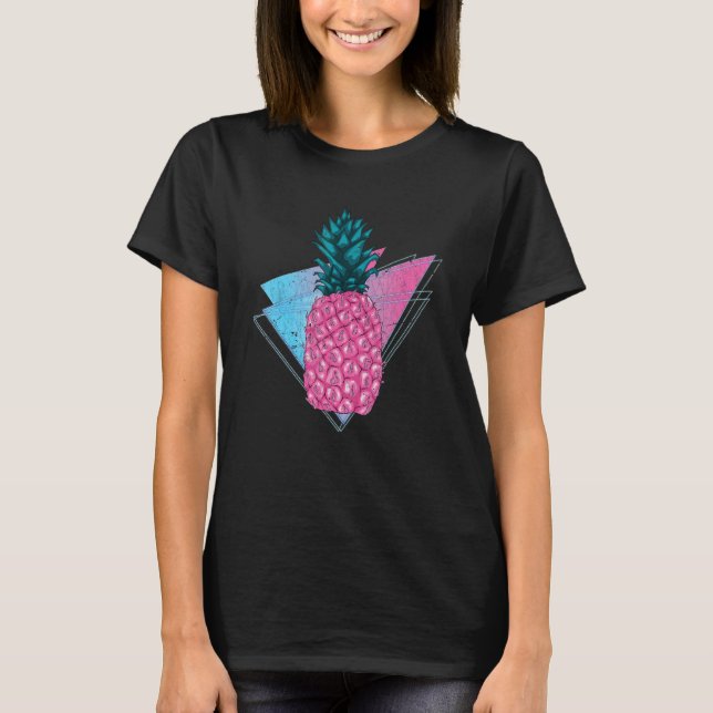 90s Vaporwave Tropical Summer Fruit Synthwave Pine T Shirt (Framsida)