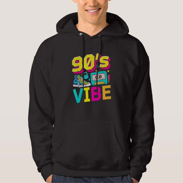90s Vibe 1990s Fashion Nineties Theme For 90s Kids Hoodie (Framsida)