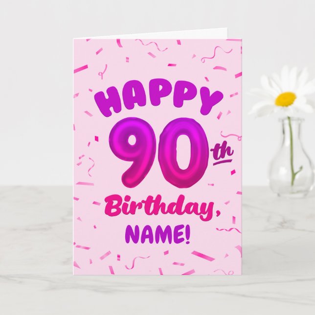 90th Balloon Number Custom Name Birthday Card Kort (Liten växt)