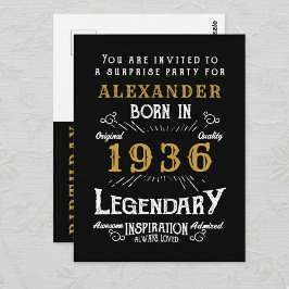 90th Birthday 1936 Black Gold Legend Invitation Vykort