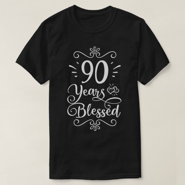 90th Birthday 90 Years Blessed Religious Jesus God T Shirt (Design framsida)