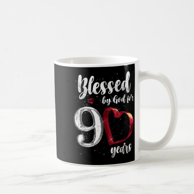 90th Birthday Blessed By God For 90 Years Birthday Kaffemugg (Höger)