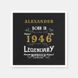 90th Birthday Born 1936 Black Gold Retro Vintage Pappersservett