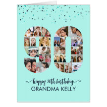 90th Birthday Number 90 Photo Collage Cyan Blue
