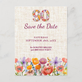 90th Birthday Party - Wildflower Save the Date Meddelande Vykort