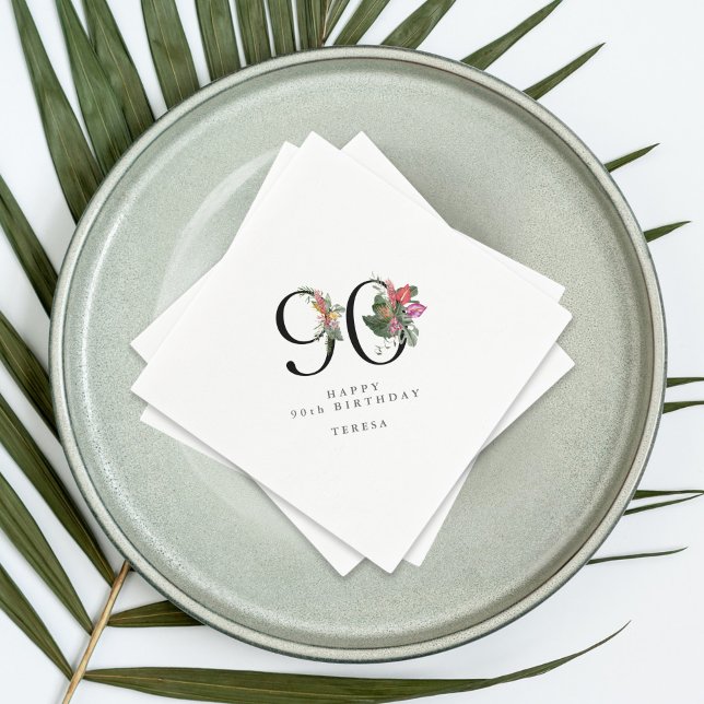 90th Birthday Simple Elegant Tropical Invitation Pappersservett (Skapare uppladdad)
