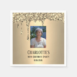 90th Ninety Elegant Birthday Party Gold Pappersservett