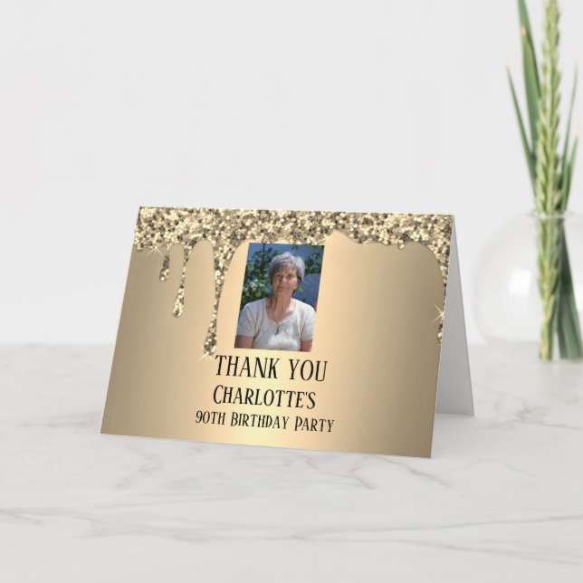 90th Ninety Elegant Birthday Party Gold Tack Kort (Framsida)