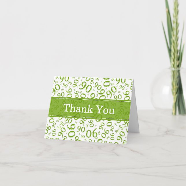 90th "Thank you!" Green/White Number Pattern Tack Kort (Framsida)