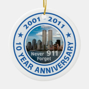 911 10 år årsdag julgransprydnad keramik