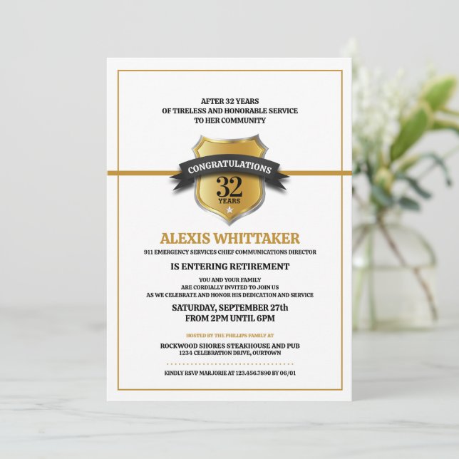 911 Avsändning Thin Guld Line Pension Party Inbjudningar (Stående Fram)