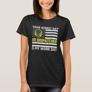 911-dispatch US Flag Tunn Guld Linje Nödsituation T Shirt