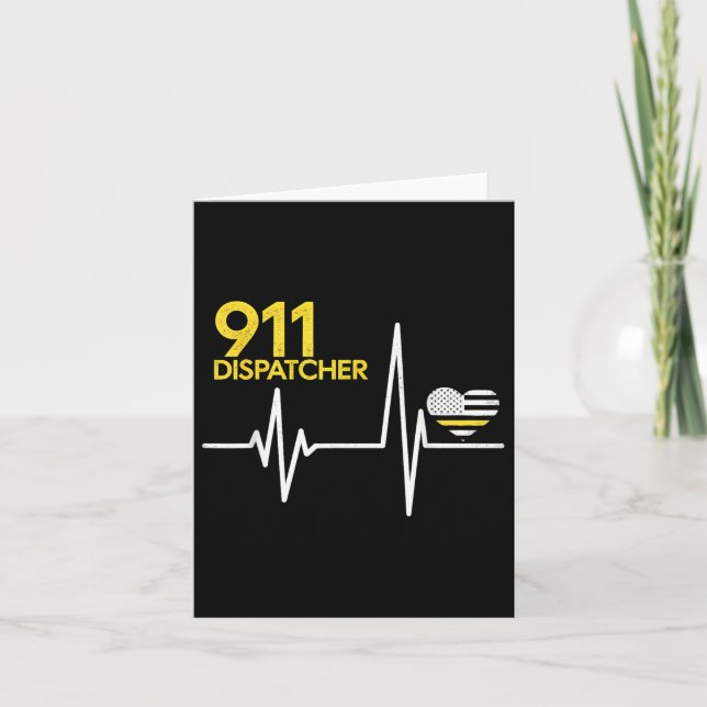 911 Dispatcher Heartslag Police Thin Flagga Patrio Kort (Framsida)