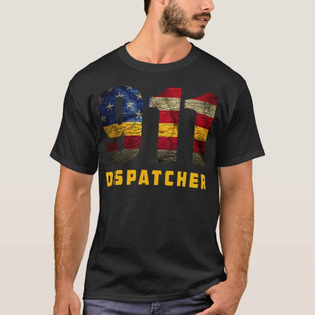 911 Dispatcher Patriotic USA flagga Thin Guld Line T Shirt (Framsida)