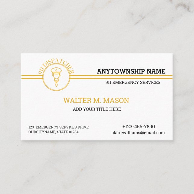 911 Dispatcher Thin Guld Line Rand Flagga Visitkort (Framsida)