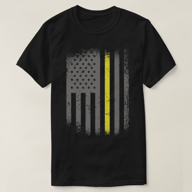 911 Dispatcher Thin Guld Line US Flagga Di T Shirt (Design framsida)
