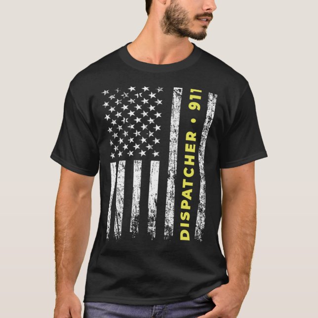 911 Dispatcher Thin Yellow Line Dispatch US Americ T Shirt (Framsida)